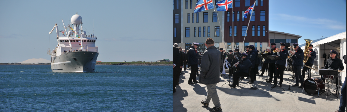 Árni Friðriksson kemur í Hafnarfjörð og Lúðrasveit Hafnarfjarðar tekur á móti skipinu