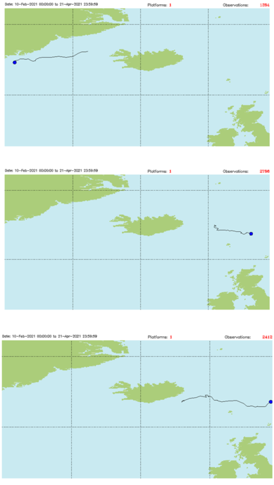 kort af farleiðum þriggja rekdufla