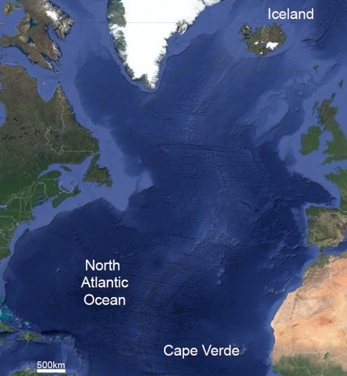 Map 1: North Atlantic Ocean. (from Google map)