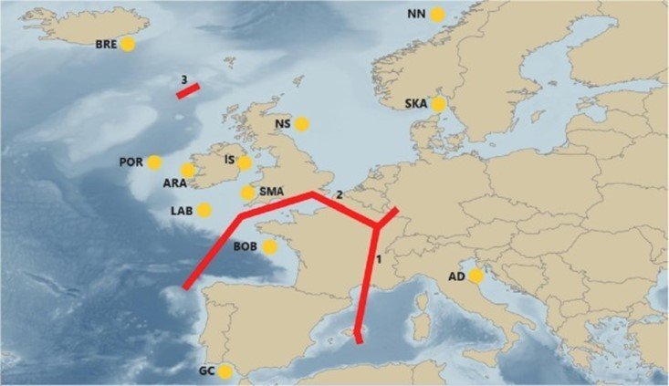 Figure. Potential barriers to gene flow for Nephrops norvegicus detected with a bootstrap support gr…