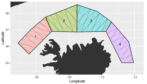 Fyrirhugað yfirferðarsvæði rannsóknaskipanna, Árna Friðrikssonar og Bjarna Sæmundssonar
