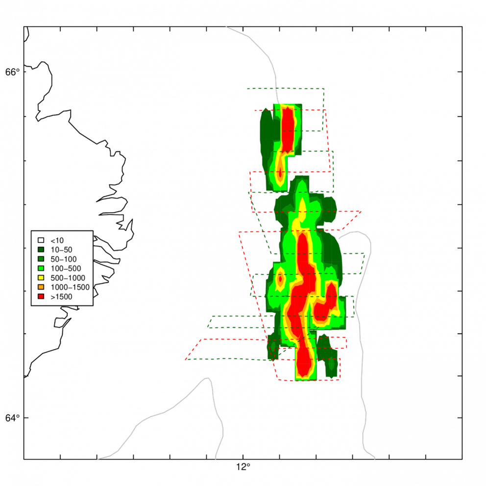 Dreifing loðnu í mælingum daganna 17.-20. janúar 2021