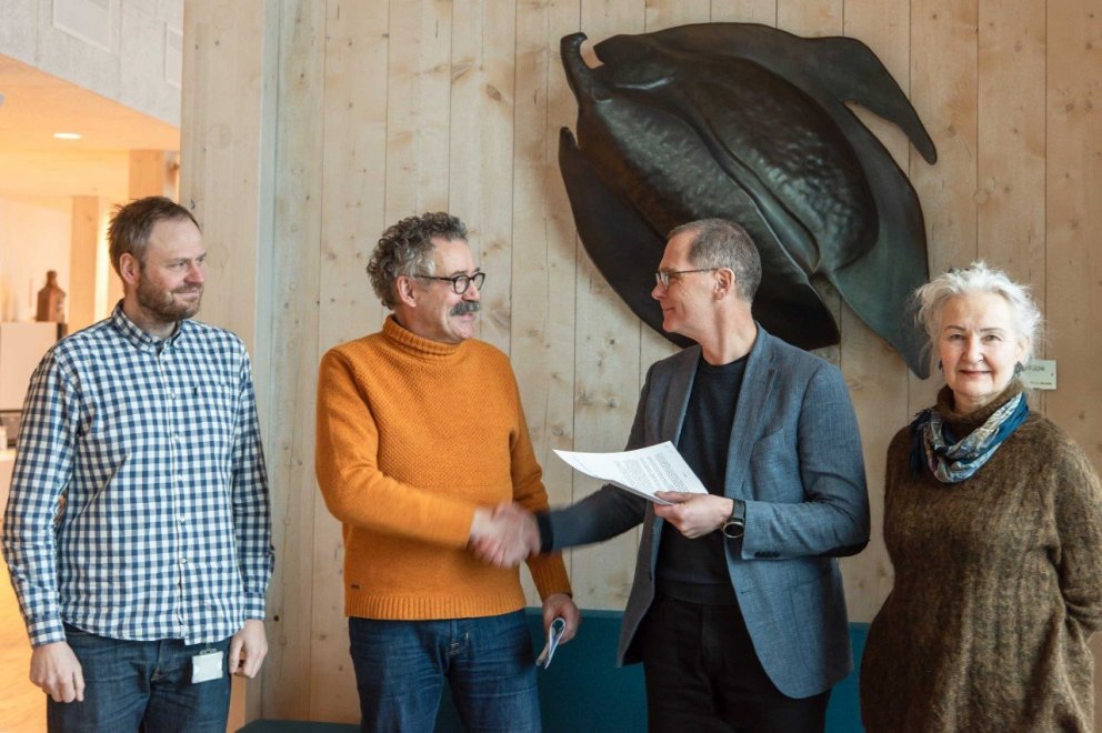 Frá vinstri: Guðmundur Þórðarson, Finnur Árnason, Þorsteinn Sigurðsson og María Maack. 
Ljósm. Svan…