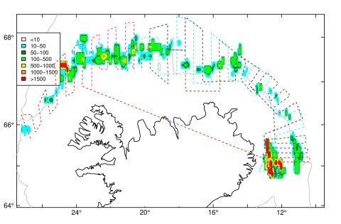Distribution of capelin according to the survey on 26-30 January 2021.