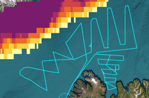 The survey tracks of Árni Friðriksson during 12-21 February 2023 and location of sea ice northwest o…
