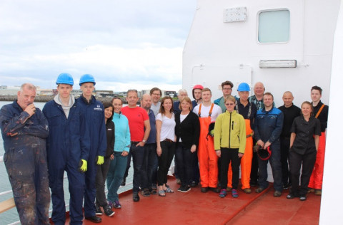 Leiðangursmenn í uppsjávarlífríkisleiðangrinum við upphaf hans.