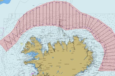 Mynd af fyrirhuguðum leiðarlínum skipa.