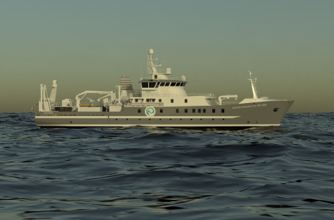 Tölvumynd af nýju rannsóknarskipi sem mun bera nafn Þórunnar Þórðardóttur. Mynd frá Verkfræðistofunn…